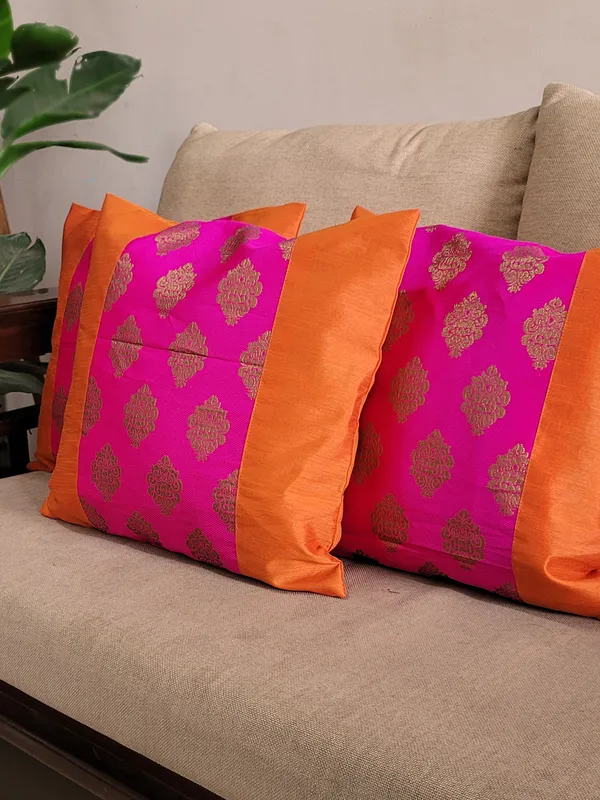 Ethnic_Motif_Orange_Pink_Cushion_Covers_–_16"_x_16"_|_Indian_Festive_Décor