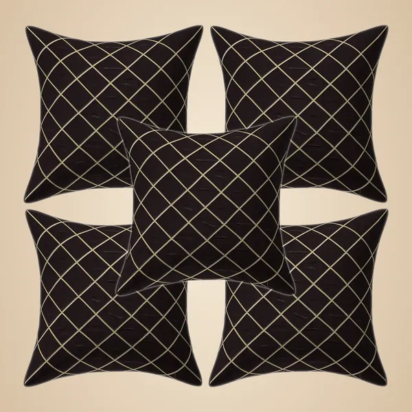 Brown_Decorative_Cross_Gold_Line_Brown_Silk_Cushion_Cover_Soft_Throw_Pillow_Case_For_Living_Room_Decor_Cushion_Covers_16_X_16_Inches_Set_Of_5_Pieces