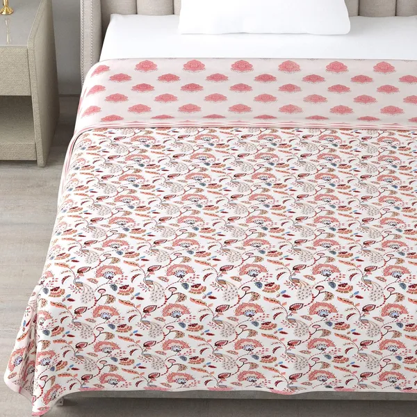 Peach_100%_Cotton_Reversibe_Dohar_Doube_Bed_Size_90_Inch_X_100_Inch