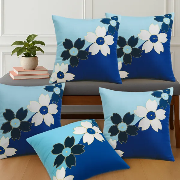 Blue_Set_Of_5_Designer_Silk_Embroidery_Flower_Cushion_Covers_16_X_16_Inches_Set_Of_5_Pieces