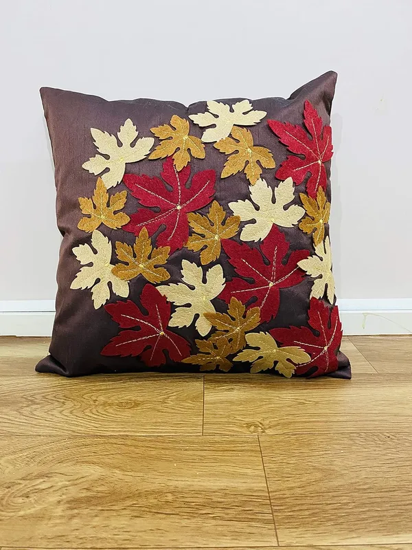 Brown_3D_Maple_Leaf_Silk_Cushion_Covers_I_Foam_Padded_I_Square_16_X_16_Inches_Set_Of_5_Pieces