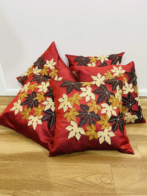 Red_3D_Maple_Leaf_Silk_Cushion_Covers_I_Foam_Padded_I_Square_16_X_16_Inches_Set_Of_5_Pieces
