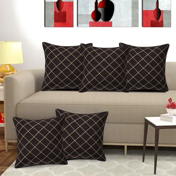 Brown_Decorative_Cross_Gold_Line_Brown_Silk_Cushion_Cover_Soft_Throw_Pillow_Case_For_Living_Room_Decor_Cushion_Covers_16_X_16_Inches_Set_Of_5_Pieces