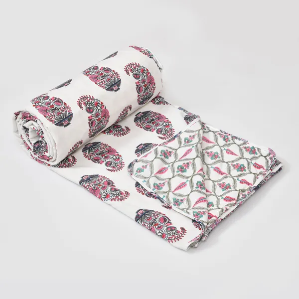 Pink_&_White_100%_Cotton_Reversible_Dohar_Double_Bed_Size_90_Inch_X_100_Inch