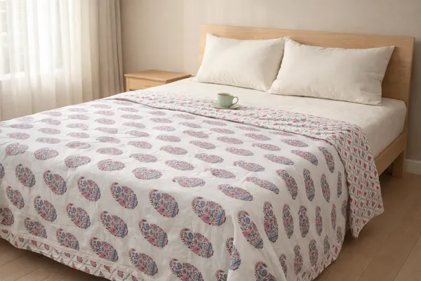 Pink_&_White_100%_Cotton_Reversible_Dohar_Double_Bed_Size_90_Inch_X_100_Inch
