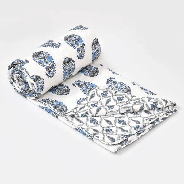 Blue_&_White_100%_Cotton_Reversibe_Dohar_Doube_Bed_Size_90_Inch_X_100_Inch