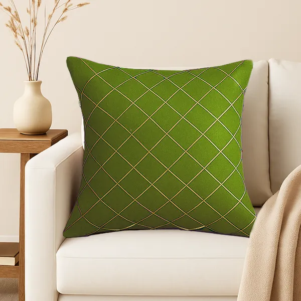 BUNIO_Decorative_Cross_Gold_Line_Green_Silk_Cushion_Cover_Soft_Throw_Pillow_Case_for_Living_Room_Decor_Cushion_Covers_-_16_x_16_inches_-_Set_of_5_Pieces_(Green)