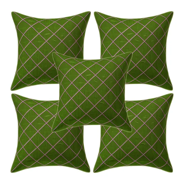 BUNIO_Decorative_Cross_Gold_Line_Green_Silk_Cushion_Cover_Soft_Throw_Pillow_Case_for_Living_Room_Decor_Cushion_Covers_-_16_x_16_inches_-_Set_of_5_Pieces_(Green)