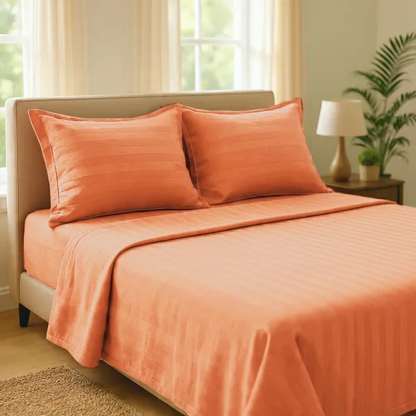Peach_210_TC_Satin_Stripe_Pure_Cotton_Bedsheet_with_2_pillow_covers_-_King_Size_100_x_108