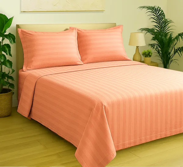 Peach_210_TC_Satin_Stripe_Pure_Cotton_Bedsheet_with_2_pillow_covers_-_King_Size_100_x_108