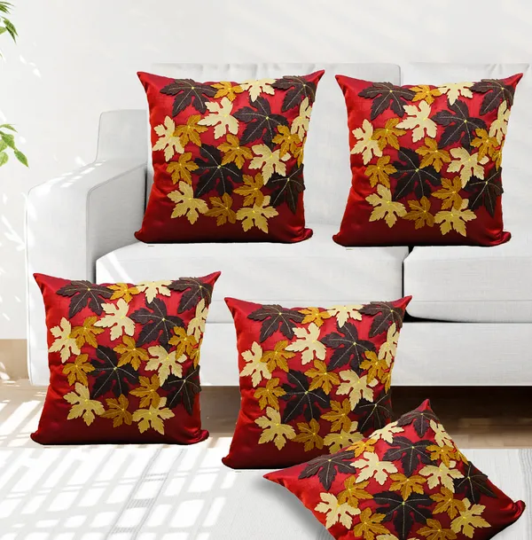 Red_3D_Maple_Leaf_Silk_Cushion_Covers_I_Foam_Padded_I_Square_16_X_16_Inches_Set_Of_5_Pieces