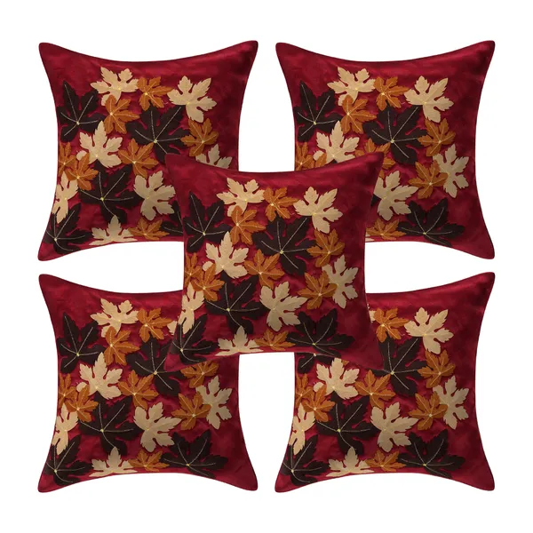 Red_3D_Maple_Leaf_Silk_Cushion_Covers_I_Foam_Padded_I_Square_16_X_16_Inches_Set_Of_5_Pieces