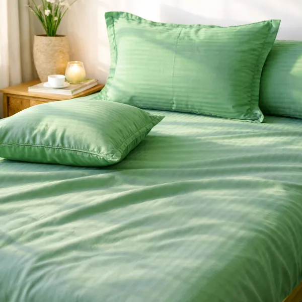 Sage_Green_210_Tc_Satin_Stripe_Pure_Cotton_Bedsheet_With_2_Pillow_Covers_King_Size_100_X_108