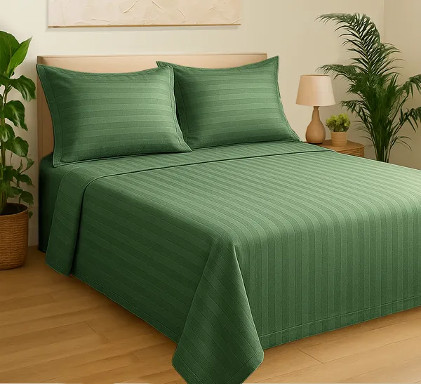 Sage_Green_210_Tc_Satin_Stripe_Pure_Cotton_Bedsheet_With_2_Pillow_Covers_King_Size_100_X_108