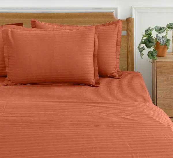 Coral_Pink_210_Tc_Satin_Stripe_Pure_Cotton_Bedsheet_With_2_Pillow_Covers_King_Size_100_X_108