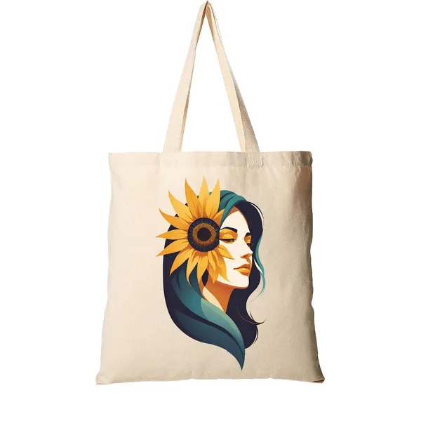 Off_White_Sunflower_&_Women_Face_Art_Canvas_Tote_Bag_(14_X_16_Inch)