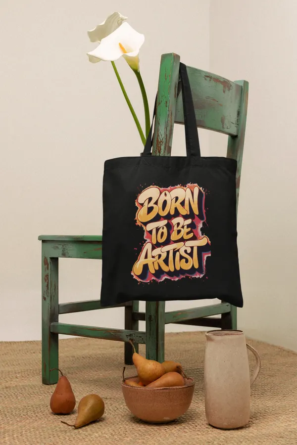 Black_Born_To_Be_Artist_Tote_Bag_(14_X_16_Inch)