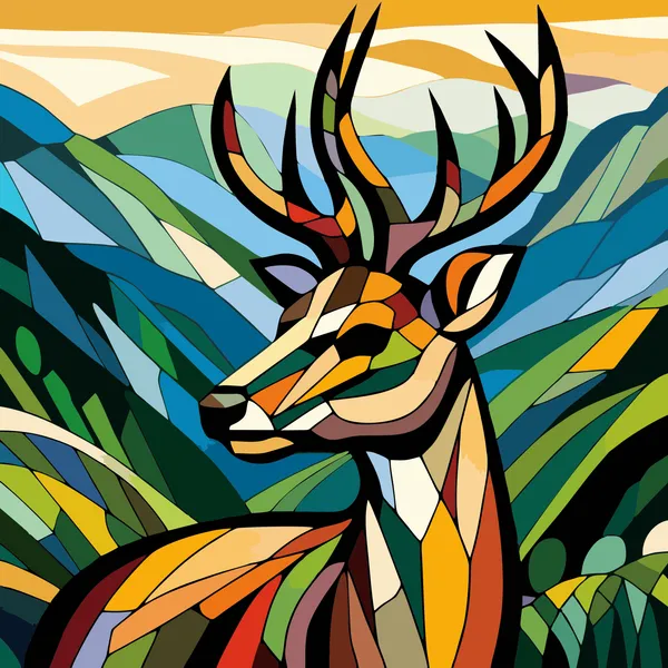 Black_Colorful_Deer_Art_On_Black_Tote_Bag_(14_X_16_Inch)