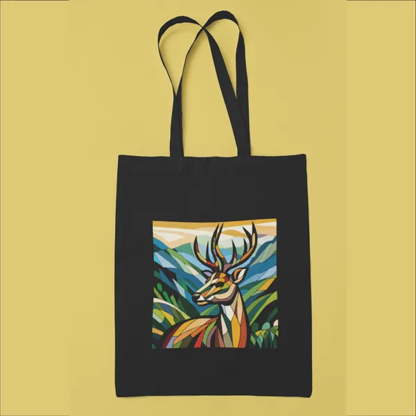 Black_Colorful_Deer_Art_On_Black_Tote_Bag_(14_X_16_Inch)