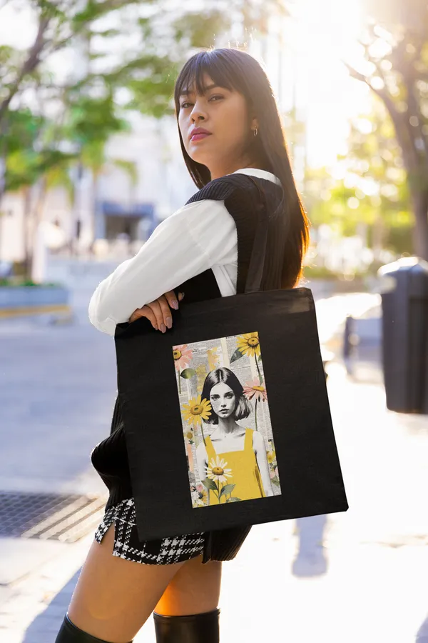 Black_Yellow_Flower_Girl_Print_Tote_Bag_(14_X_16_Inch)