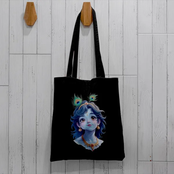 Black_Tote_Bag_With_Balkrishna_Painting_(14_X_16_Inch)