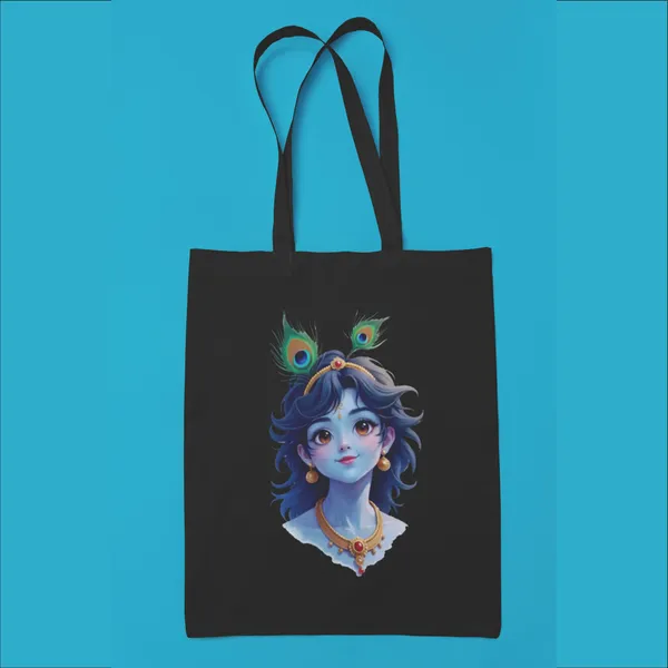 Black_Tote_Bag_With_Balkrishna_Painting_(14_X_16_Inch)
