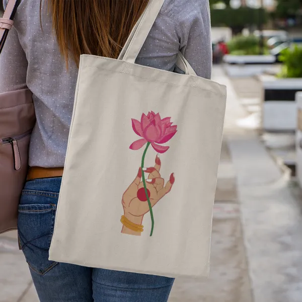 Off_White_Canvas_Tote_Bag_With_Lotus_Print_(14_X_16_Inch)