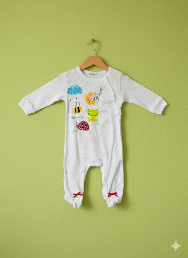 White_Bee_Sun_Cloud_Polka_Dot_Cotton_Romper_For_Kids