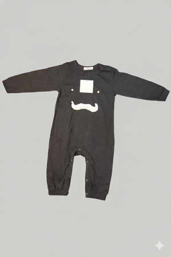 Charcoal_Grey_Mustache_Printed_Cotton_Romper_For_Kids
