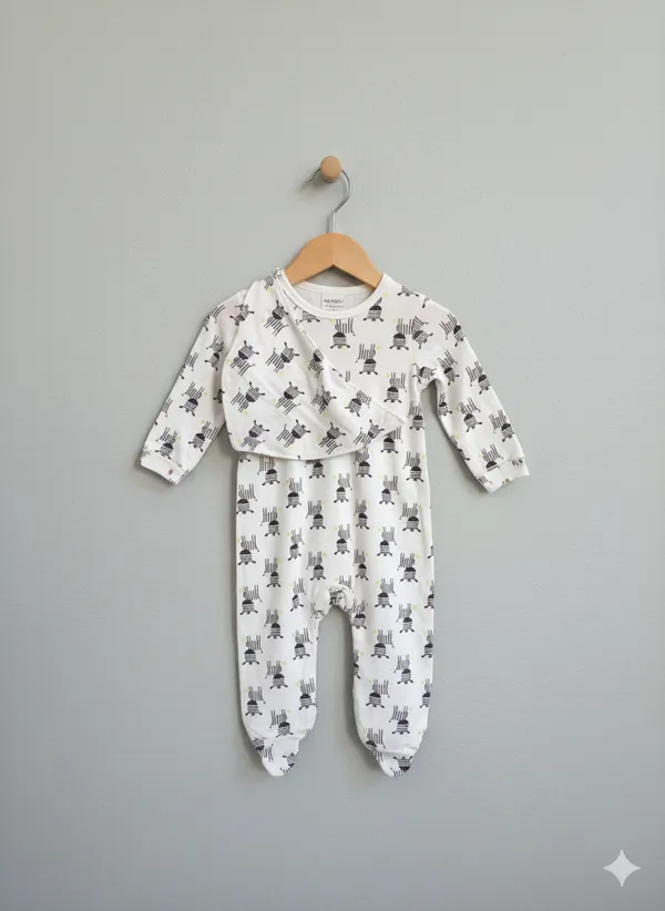 White_And_Black_Zebra_Printed_Cotton_Romper_For_Kids