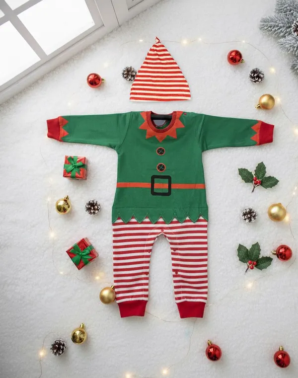 Green_Cap_Christmas_Collection_Cotton_Romper_For_Kids