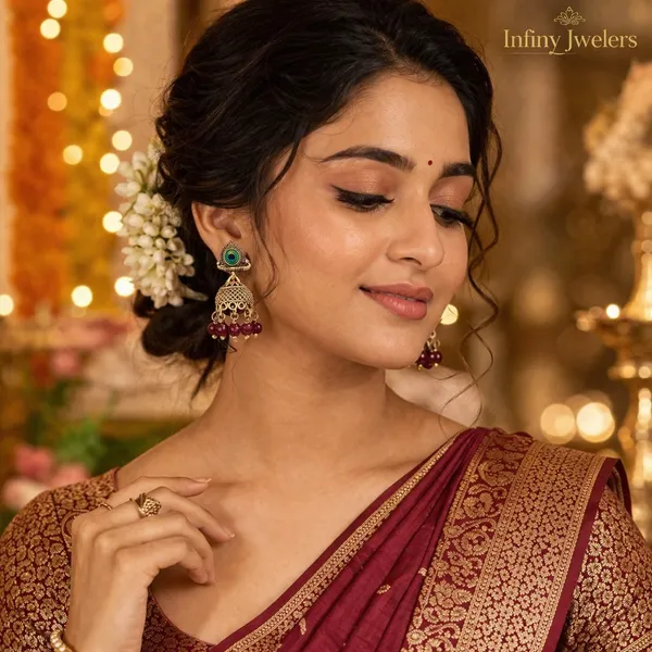 Gold_Plated_Peacock_Design_Jhumka_Earrings_with_Red_Beads_|_Traditional_Ethnic_Jewelry_for_Women_|_Lightweight_Festive_&_Wedding_Wear_|_Infiny_Jwelers