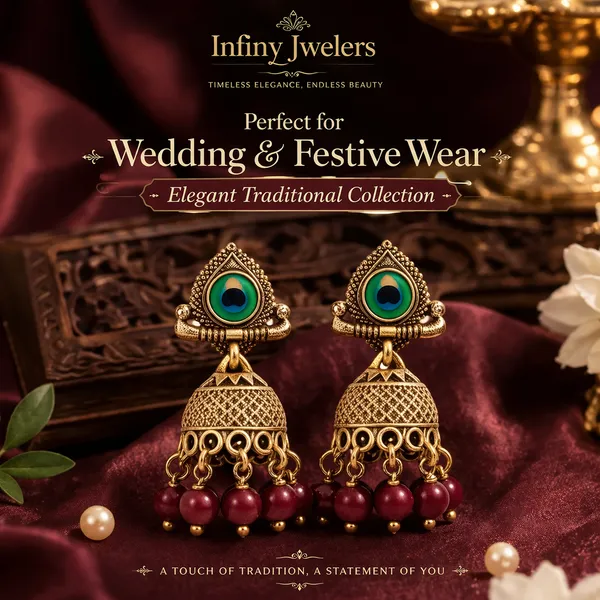 Gold_Plated_Peacock_Design_Jhumka_Earrings_with_Red_Beads_|_Traditional_Ethnic_Jewelry_for_Women_|_Lightweight_Festive_&_Wedding_Wear_|_Infiny_Jwelers