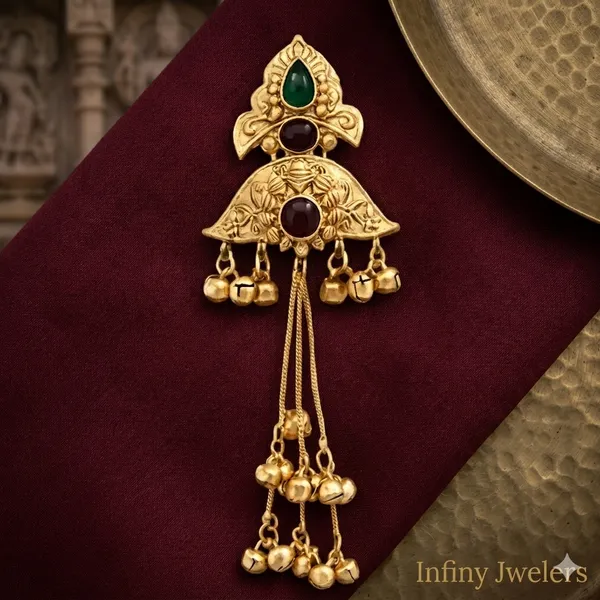 Infiny_Antique_Gold_Temple_Jewelry_Earrings_with_Maroon_&_Green_Stones_–_Long_Ghungroo_Chain_Danglers