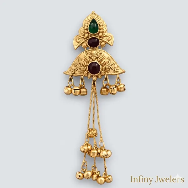 Infiny_Antique_Gold_Temple_Jewelry_Earrings_with_Maroon_&_Green_Stones_–_Long_Ghungroo_Chain_Danglers