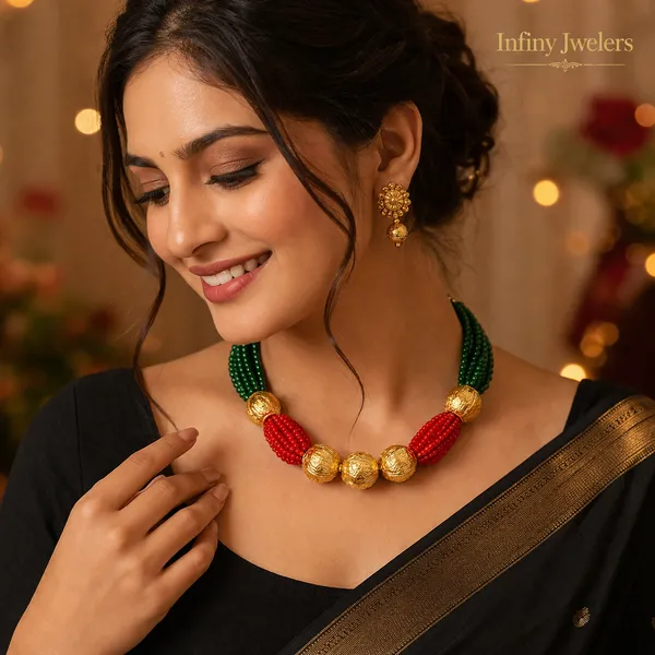 Infiny_Traditional_Gold_Bead_Necklace_with_Red_&_Green_Multi-Strand_Beads_|_Festive_&_Wedding_Ethnic_Jewelry_for_Women_|_Infiny_Jwelers