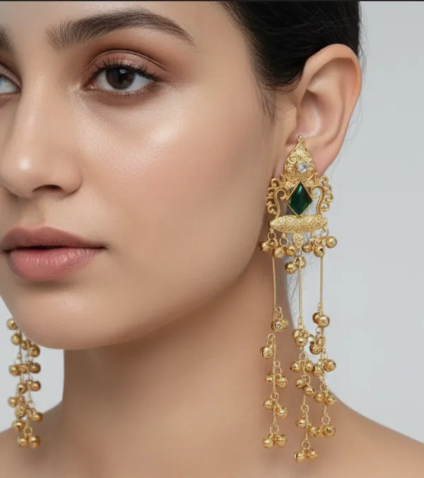 Infiny_Traditional_Gold-Tone_Long_Jhumka_Earrings_with_Green_Stone_&_Hanging_Beads_for_Women