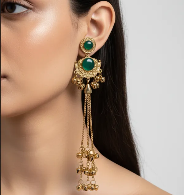 Traditional_Gold-Tone_Long_Earrings_with_Green_Stone,_Chain_Tassels_&_Hanging_Beads_for_Women