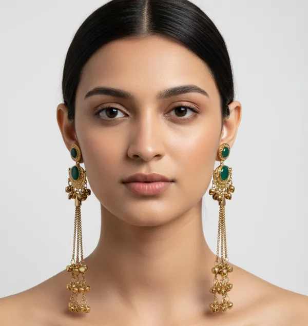 Traditional_Gold-Tone_Long_Earrings_with_Green_Stone,_Chain_Tassels_&_Hanging_Beads_for_Women