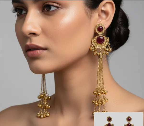 Traditional_Gold-Tone_Long_Earrings_with_Maroon_Stone,_Chain_Tassels_&_Hanging_Beads_for_Women