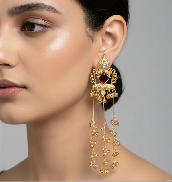 Traditional_Gold-Tone_Long_Jhumka_Earrings_with_Maroon_Stone_&_Hanging_Beads_for_Women