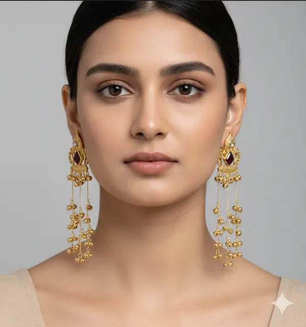 Traditional_Gold-Tone_Long_Jhumka_Earrings_with_Maroon_Stone_&_Hanging_Beads_for_Women