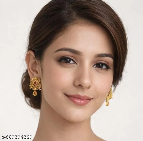 Elegant_Traditional_Gold_Plated_Red_&_Green_Stone_Stud_Earrings_For_Women