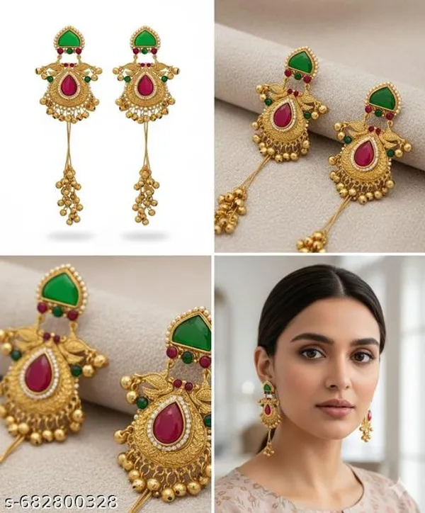 Antique_Gold_Green_Ruby_Jhumka_Drop_Earrings