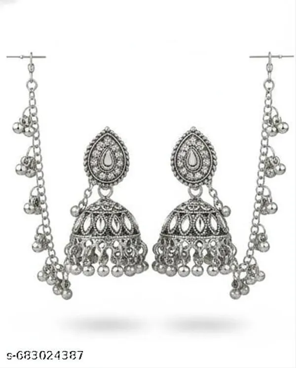 Royal_Oxidized_Silver_Dome_Jhumkas_With_Sahara_Ear_Chain_–_Women_&_Girls