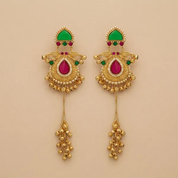 Antique_Gold_Green_Ruby_Jhumka_Drop_Earrings