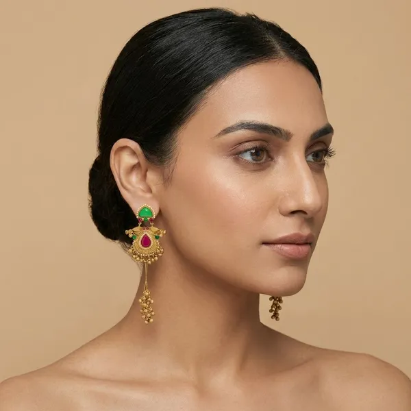 Antique_Gold_Green_Ruby_Jhumka_Drop_Earrings