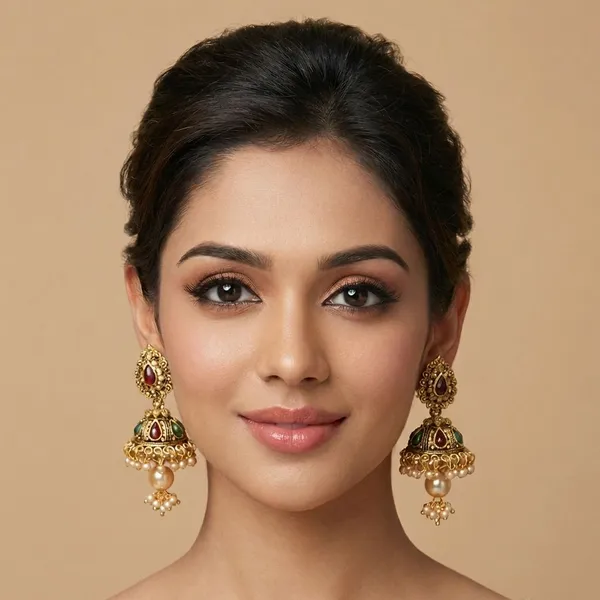 Ranihaar_Gold_Plated_Kundan_Jhumkas_With_Pearl_Drops