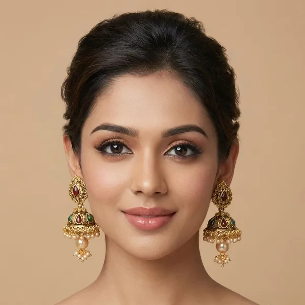 Ranihaar_Gold_Plated_Kundan_Jhumkas_With_Pearl_Drops