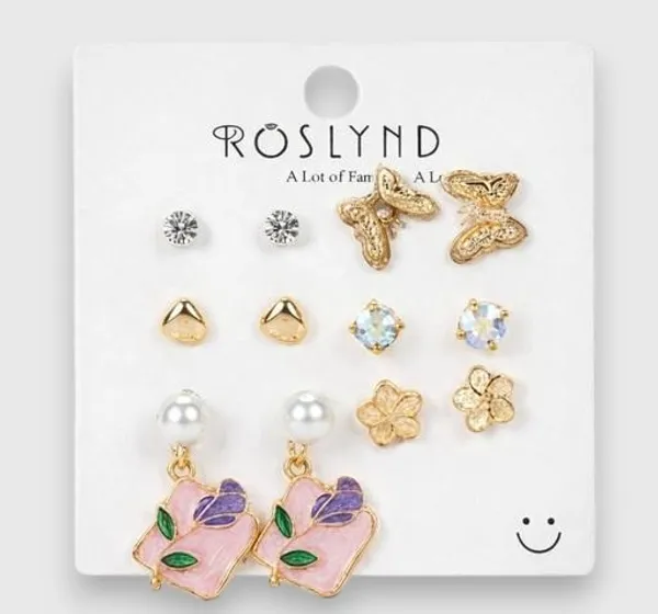Golden_Plated_Floral_Charm_Stud_Earrings_–_Pack_Of_6